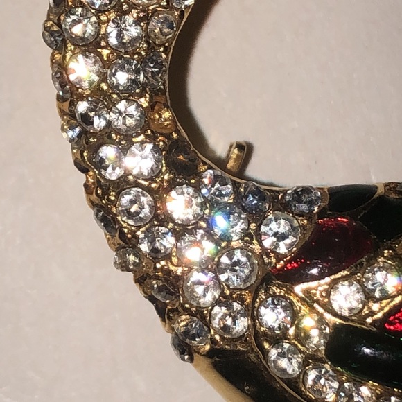 Vintage Gold Tone Multicolor Enamel Rhinestone Peacock Brooch - Picture 5 of 8